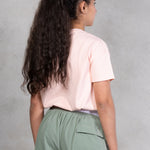 pink tshirt grey lower